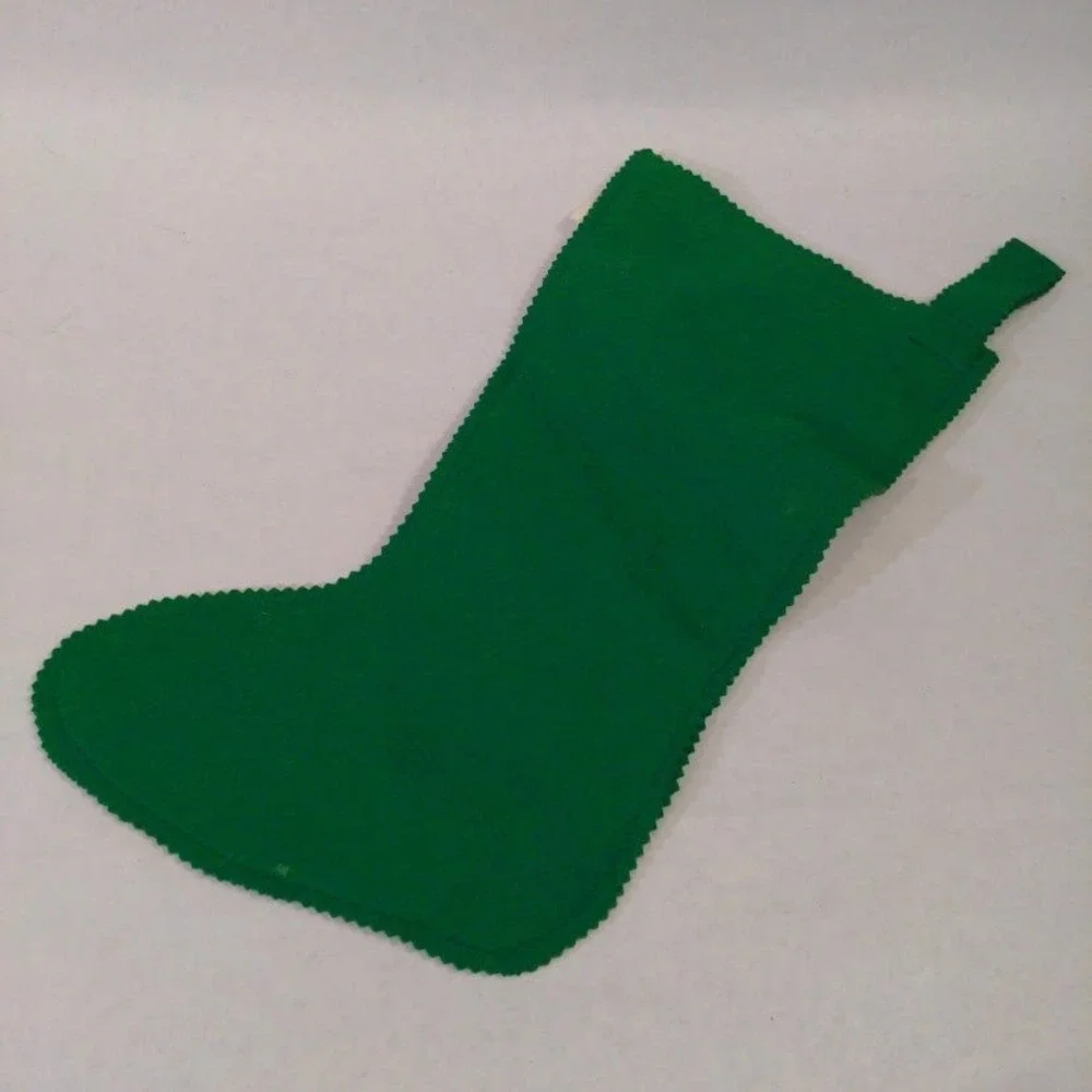 Vintage Handmade Green Felt Christmas Stocking Mark Snowman Star Bell